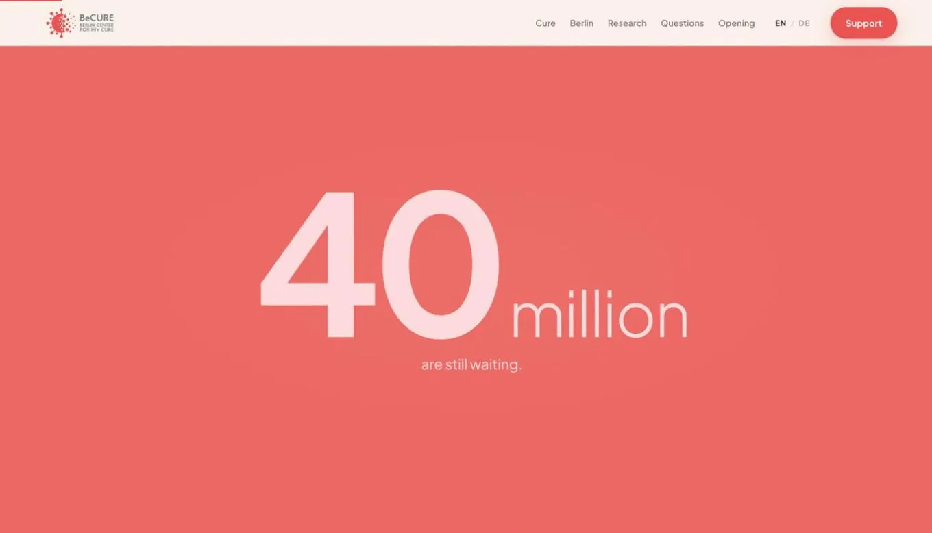 becure.org, second screen: 40 million are still waiting, white on coral
