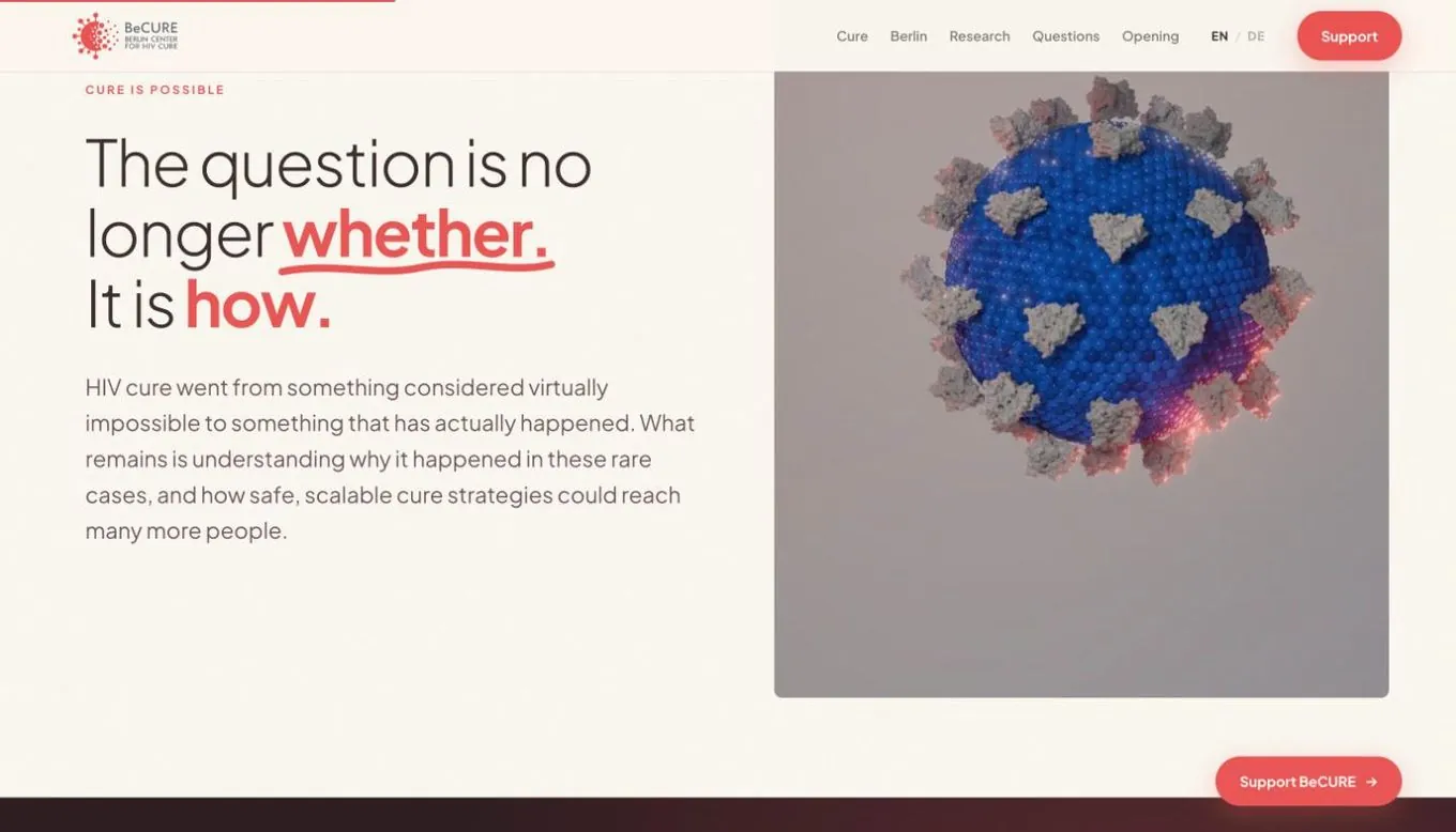 becure.org: The question is no longer whether. It is how. Beside a 3D render of the virus