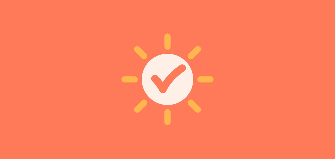 App icon of Ticky, a white sun with a tick inside it on an orange background