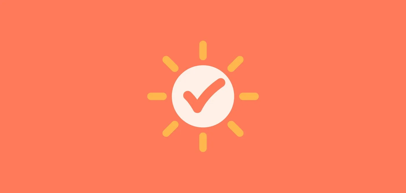 App icon of Ticky, a white sun with a tick inside it on an orange background